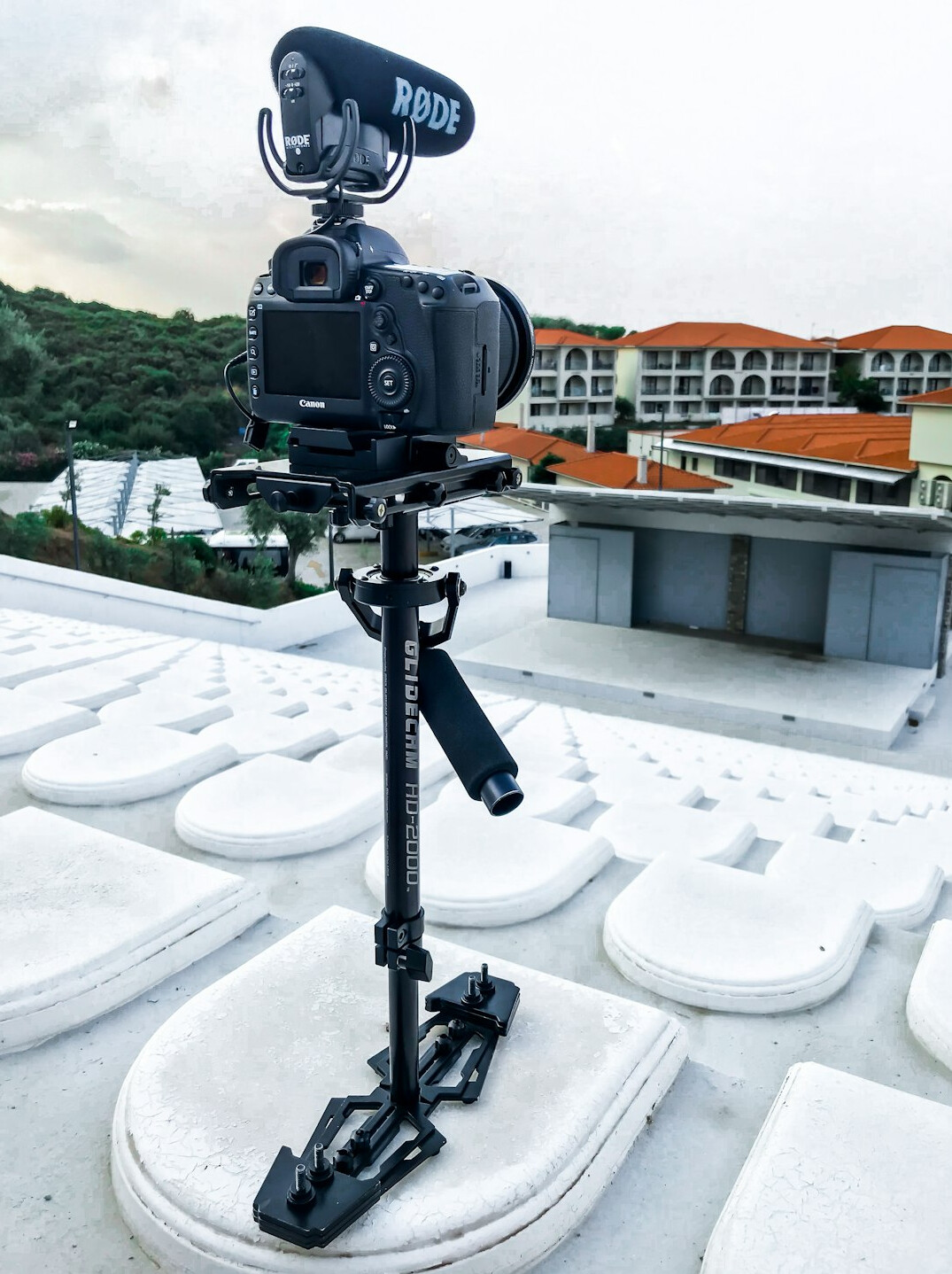 Professional broadcast camera rig prepared for a live shoot