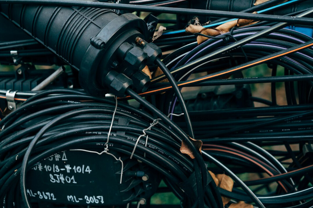 Rack of network and fibre equipment with cabling